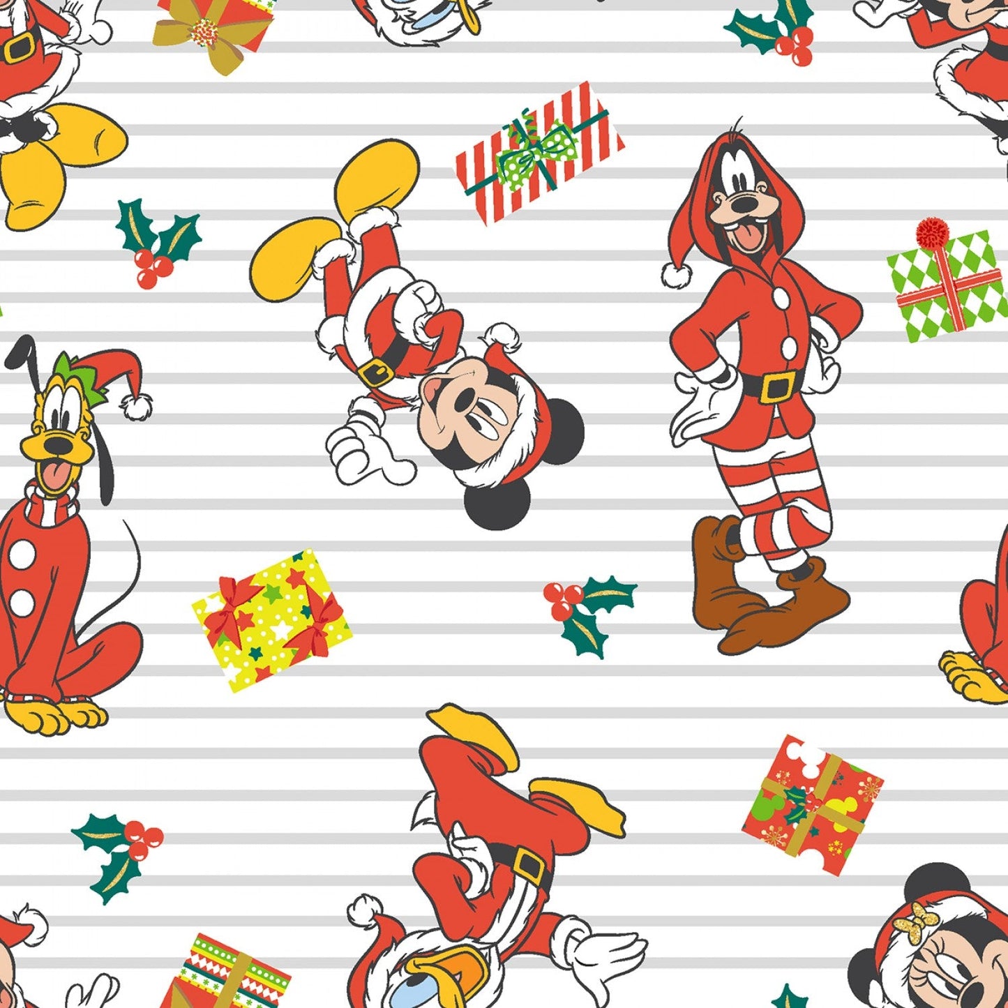 Mickey Mouse and Friends Christmas Stripe White Disney Licensed Springs Creative Cotton Fabric