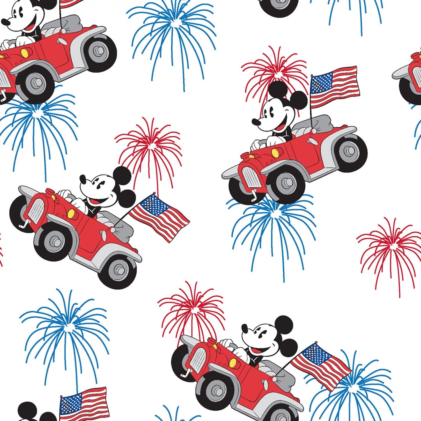 Mickey and Minnie Mouse Patriotic Car White Disney Springs Creative Cotton Fabric