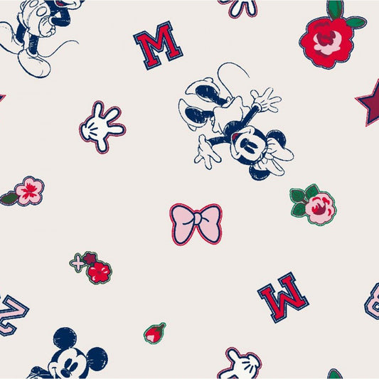 Mickey and Minnie Mouse Off White Disney Springs Creative Cotton Fabric