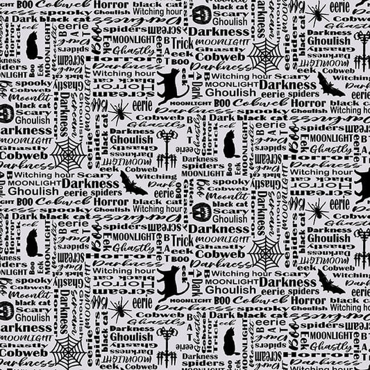 Midnight Magic Word Pattern Gray Gracie Popp Studio E Cotton Fabric