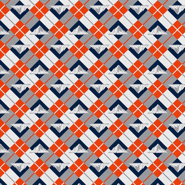 Mile High Matchup Denver Alpome Argyle Football Blue Orange Paintbrush Studio Cotton Fabric PBS-120-26823