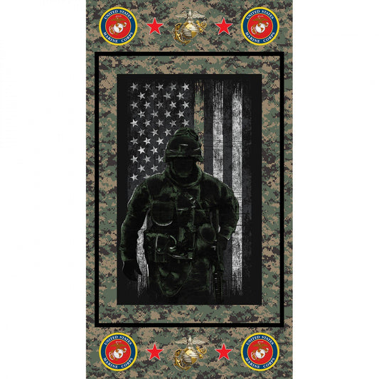 Marines Service US Military Armed Forces Panel 24" Print Concepts Cotton Fabric 1195-M