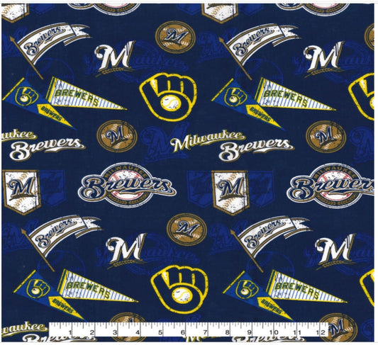 Milwaukee Brewers MLB Baseball Vintage Blue Fabric Traditions Cotton Fabric MLB-60104B
