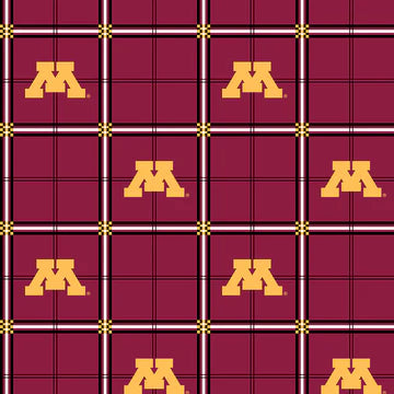 Minnesota Gophers NCAA College Plaid FLANNEL Sykel Cotton FLANNEL Fabric MIN-023