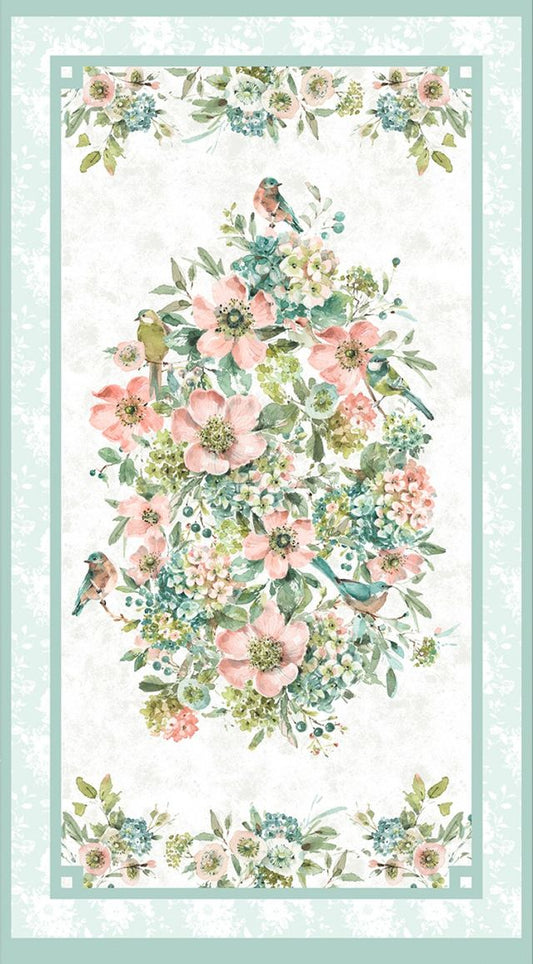 Mint Crush Floral Panel 24" Lisa Audit Wilmington Prints Cotton Fabric