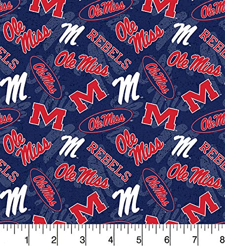 Mississippi Ole Miss Rebels NCAA College Tone on Tone Logo Blue Sykel Cotton Fabric MS-1178
