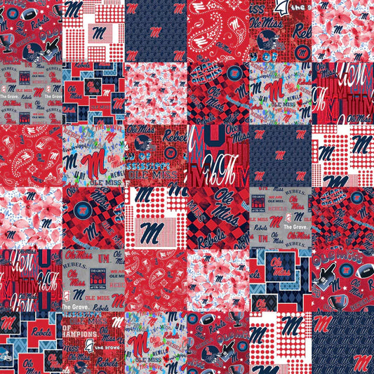 Mississippi Ole Miss Rebels NCAA College Cheater Quilt Allover Sykel Cotton Fabric SYK-MS-1363