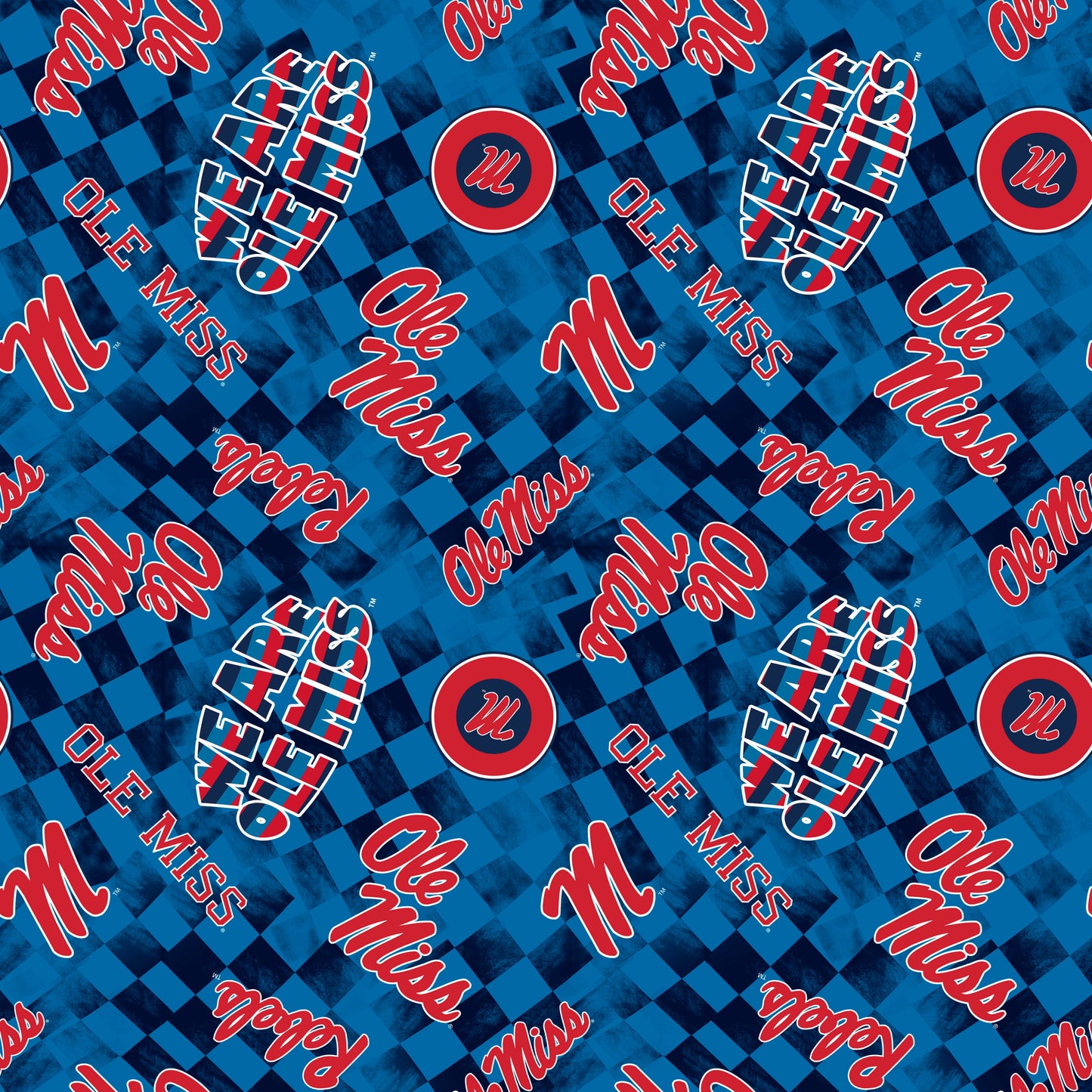 Mississippi Ole Miss Rebels NCAA College Checks Blue Sykel Enterprises Canvas Duck Cloth Cotton Fabric MS-1380-BLUE