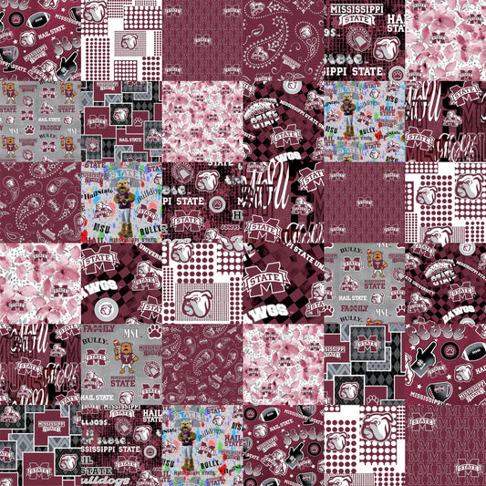 Mississippi State Bulldogs NCAA College Cheater Quilt Allover 60" Sykel Cotton Fabric SYK-MSST-1363