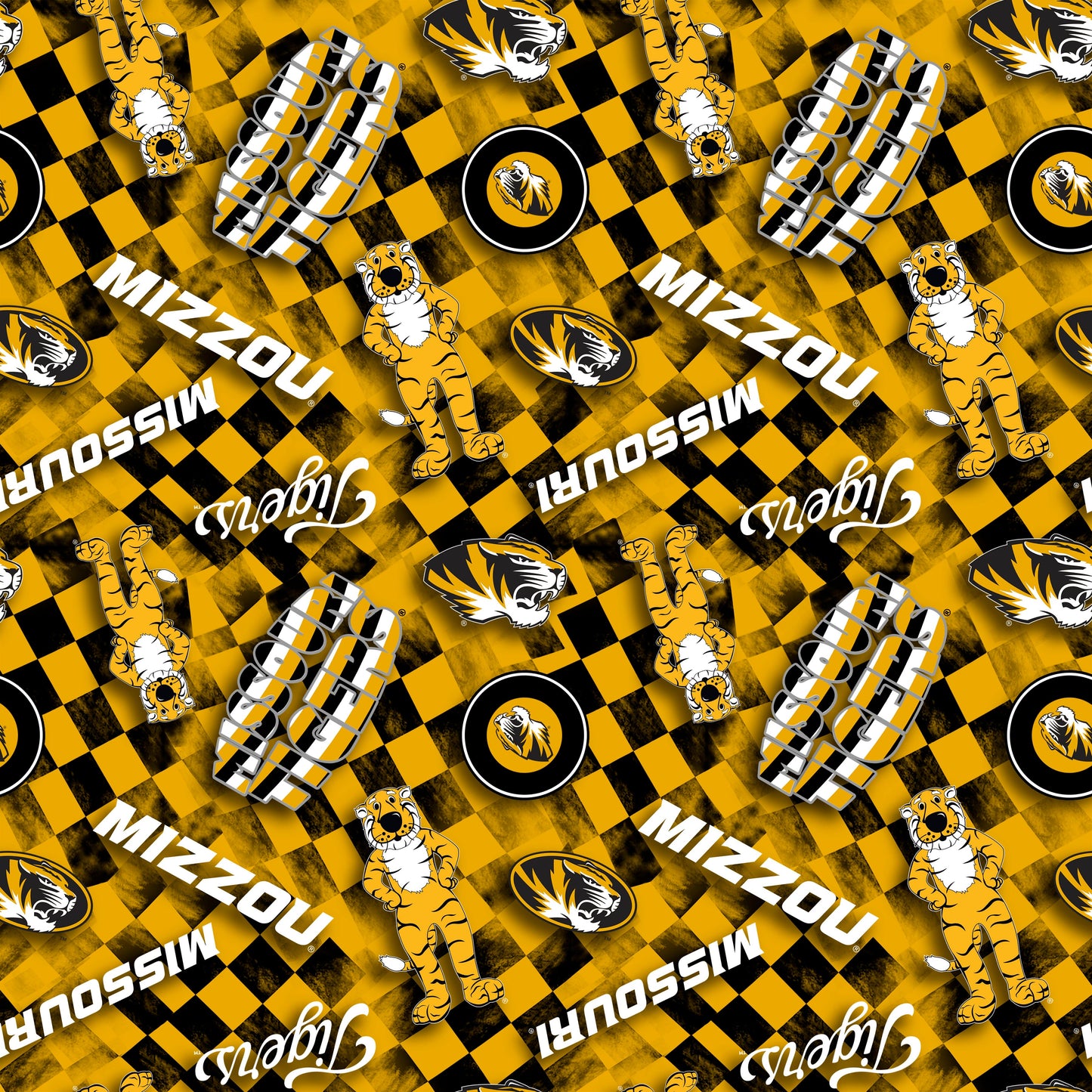 Missouri Tigers Mizzou NCAA College Checks Gold Sykel Enterprises Canvas Duck Cloth Cotton Fabric MO-1380-GOLD