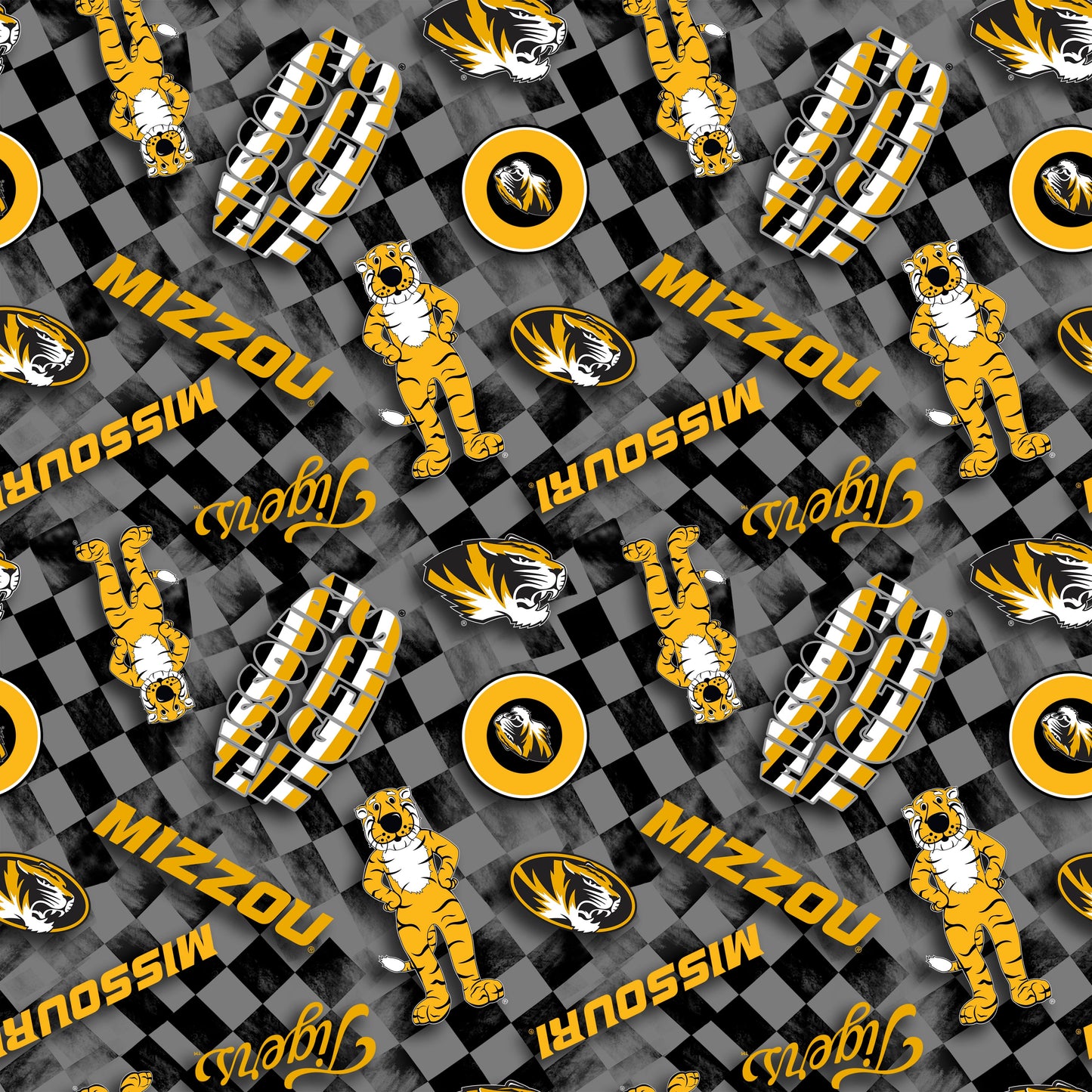 Missouri Tigers Mizzou NCAA College Checks Gray Sykel Enterprises Canvas Duck Cloth Cotton Fabric MO-1380-GRAY