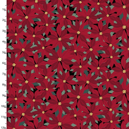 Mistletoe & Metallic Poinsettias Packed Gold Katie Yost 3 Wishes Cotton Fabric
