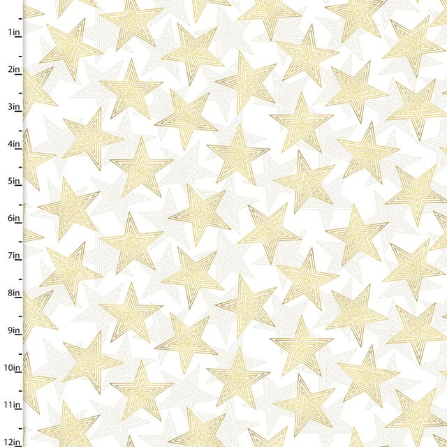 Mistletoe & Metallic Stars Layered Gold White Katie Yost 3 Wishes Cotton Fabric