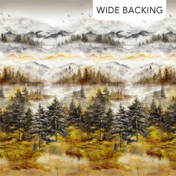 Misty Morning 108" Wide back Scenic Ochre Multi Deborah Edwards Melanie Samra Northcott Cotton Fabric NC-B28646-54