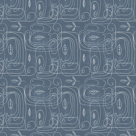 Modern Abstractions Abstract Lines Leaves Slate Gray Bentpath Studios Blank Quilting Cotton Fabric
