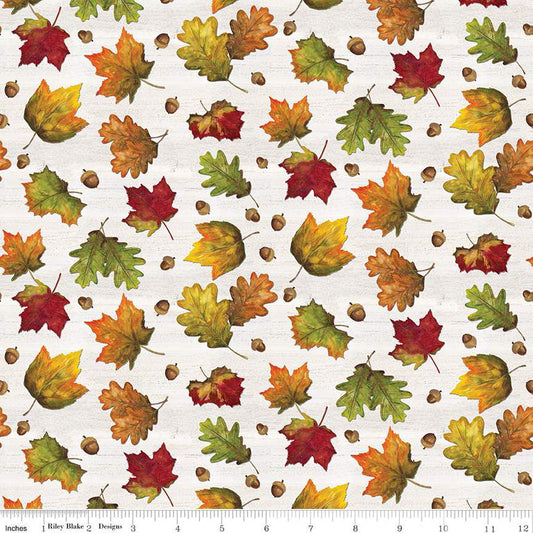 Monthly Placemats September Leaves Off White Tara Reed Riley Blake Cotton Fabric RB-C12417-OFFWHITE