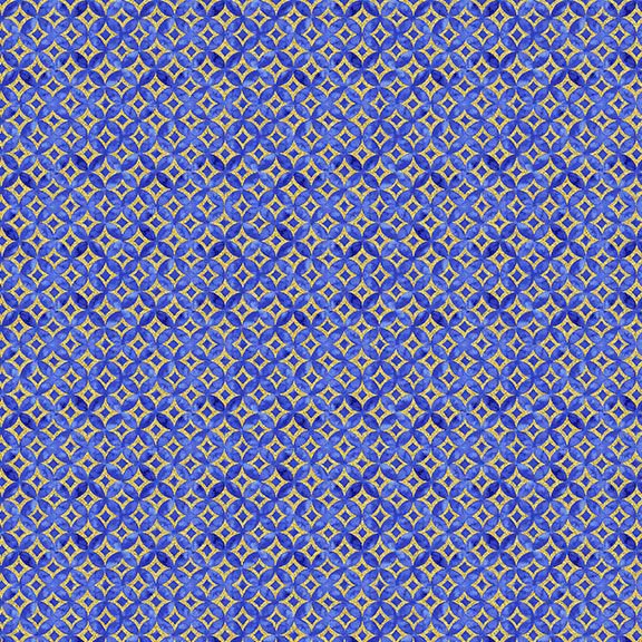 Moonlight Asian Geo Blue Metallic Chong-A-Hwang Timeless Treasures Cotton Fabric TT-LOTUS-CM3989-BLUE