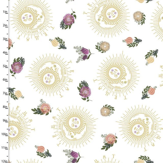 Moonlight Celestial Metallic White Jennifer Ellory 3 Wishes Cotton Fabric