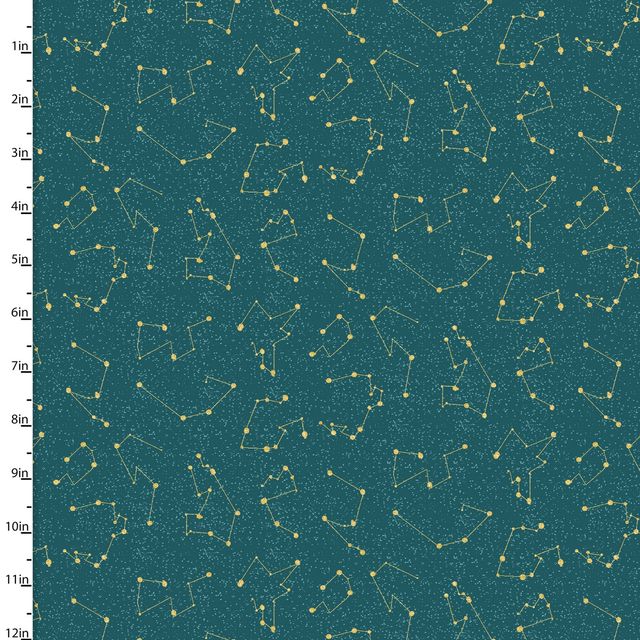 Moonlight Constellation Metallic Turquoise Jennifer Ellory 3 Wishes Cotton Fabric