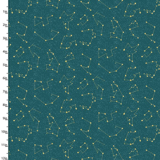 Moonlight Constellation Metallic Turquoise Jennifer Ellory 3 Wishes Cotton Fabric