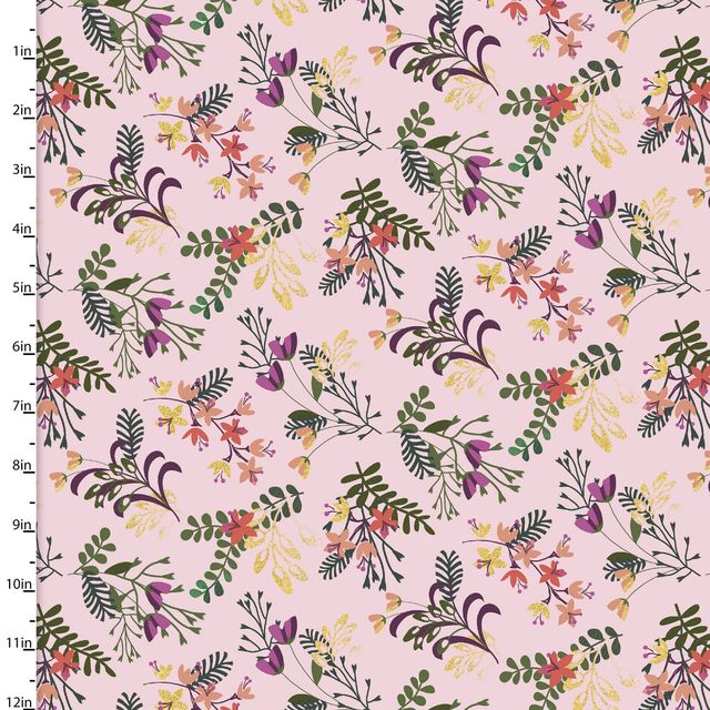 Moonlight Floral Metallic Pink Jennifer Ellory 3 Wishes Cotton Fabric