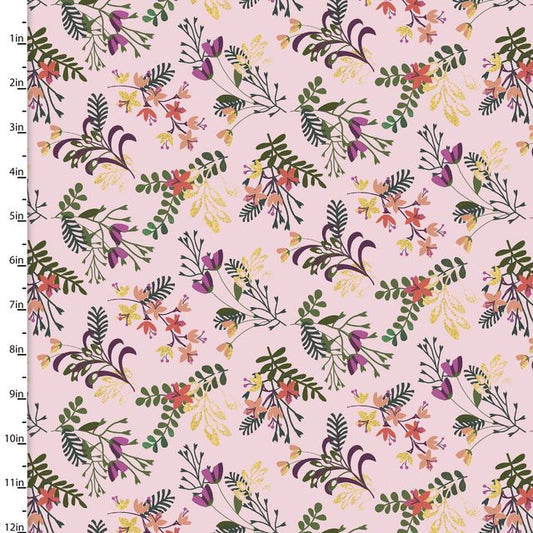 Moonlight Floral Metallic Pink Jennifer Ellory 3 Wishes Cotton Fabric