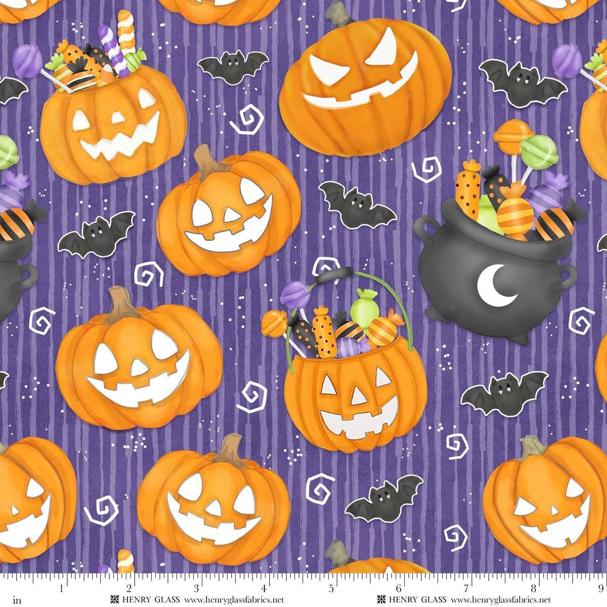 Moonlight Mischief Glow Large Pumpkin Glow Purple Shelly Comiskey Henry Glass Cotton Fabric HG-2554G-55 | US Fabric Shop