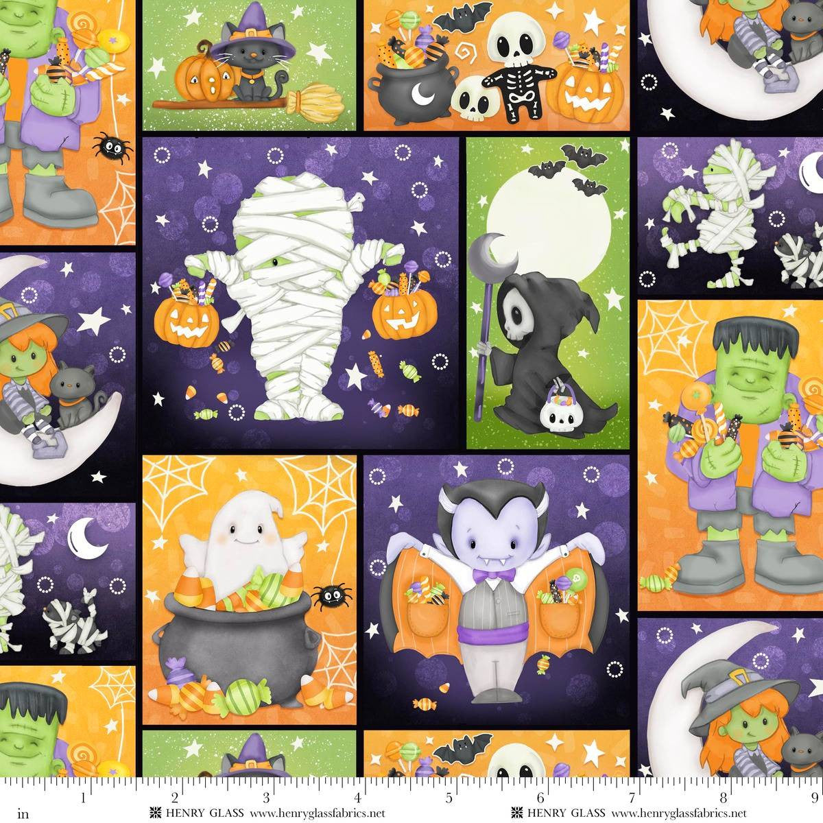 Moonlight Mischief Glow Monster Patch Glow Multi Shelly Comiskey Henry Glass Cotton Fabric HG-2562G-53