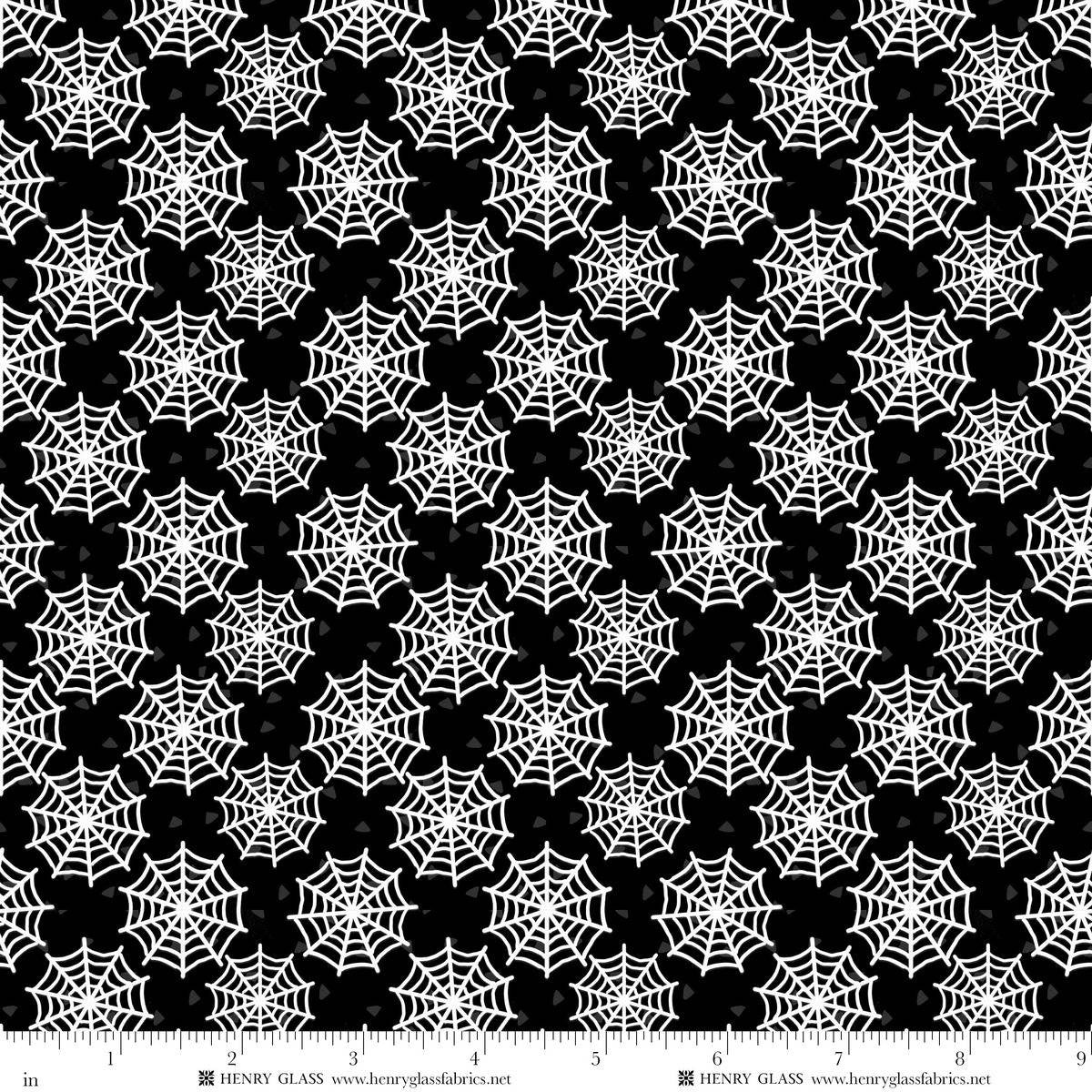Moonlight Mischief Glow Spider Web Glow Black Shelly Comiskey Henry Glass Cotton Fabric HG-2559G-99