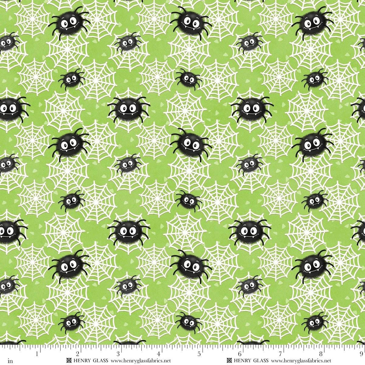 Moonlight Mischief Glow Spiders and Webs Glow Green Shelly Comiskey Henry Glass Cotton Fabric HG-2557G-66 | US Fabric Shop