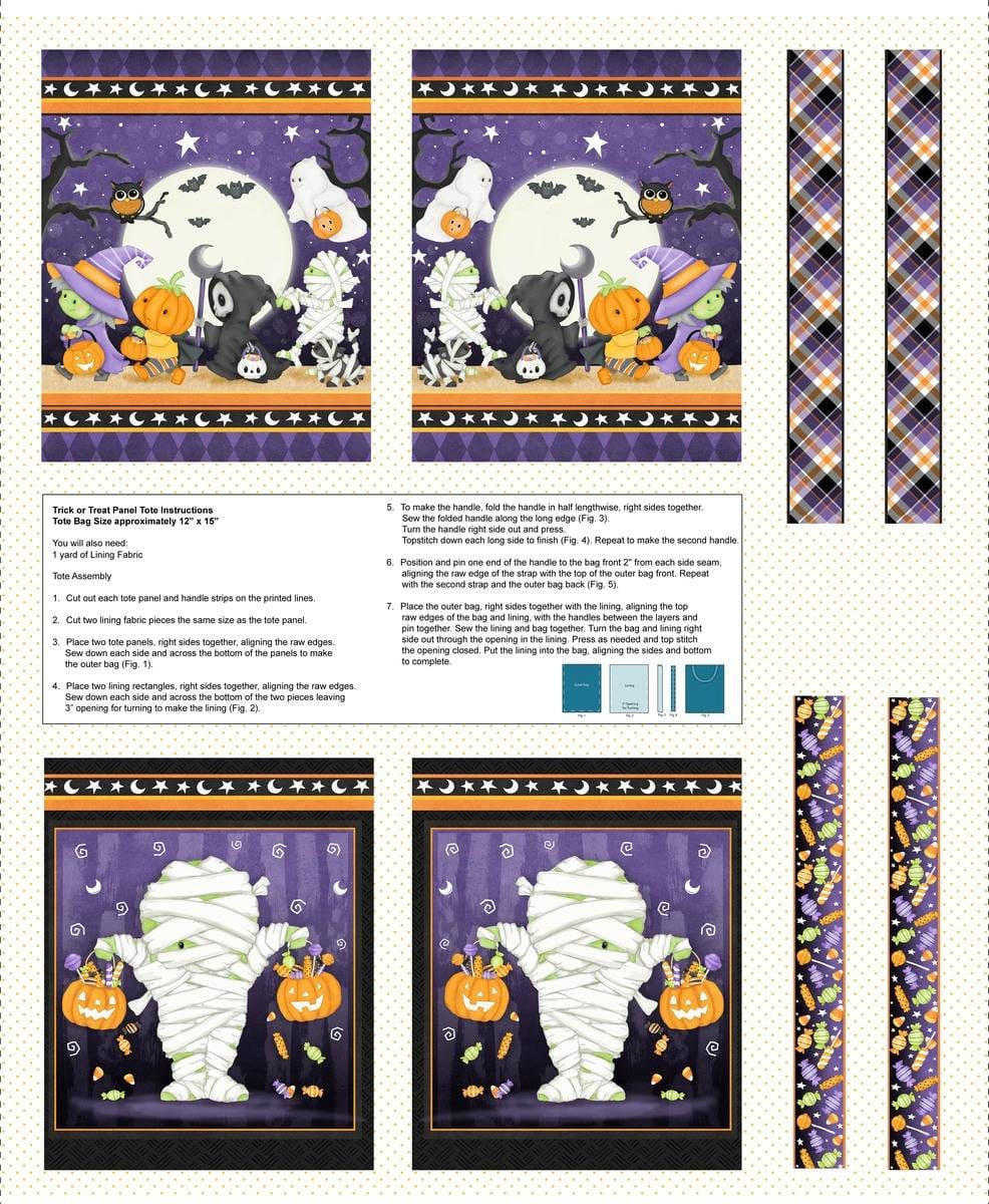 Moonlight Mischief Glow Trick or Treat Bag 36" Multi Shelly Comiskey Henry Glass Cotton Fabric HG-2565PG-59 | US Fabric Shop