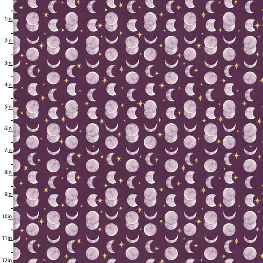 Moonlight Moon Phases Metallic Plum Jennifer Ellory 3 Wishes Cotton Fabric
