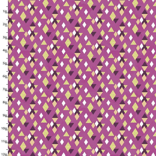 Moonlight Triangles Metallic Purple Jennifer Ellory 3 Wishes Cotton Fabric