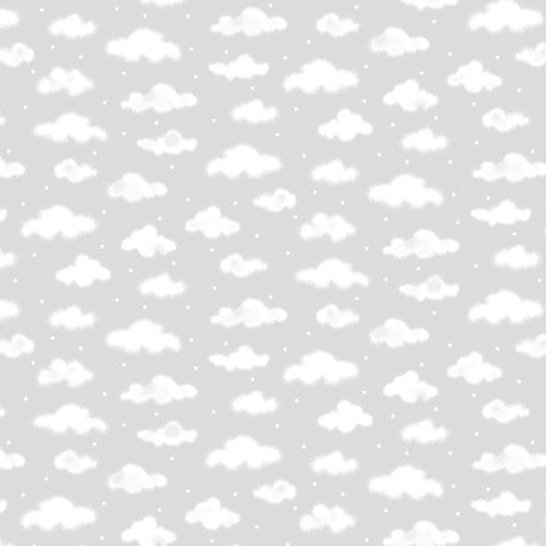 Moonlit Dreams Allover Clouds Pearl Light Gray Victoria Hutto Studio E Cotton Fabric