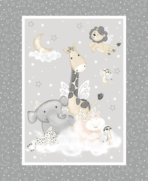 Moonlit Dreams Animal Group Panel 36" Gray Victoria Hutto Studio E Cotton Fabric SE-8034P-95
