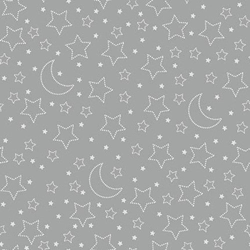 Moonlit Dreams Stars and Moons Gray Victoria Hutto Studio E Cotton Fabric SE-8030-95