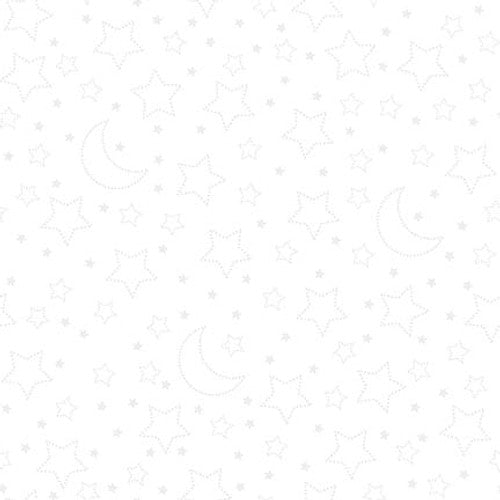 Moonlit Dreams Stars and Moons Pigment White Victoria Hutto Studio E Cotton Fabric SE-8030-01W