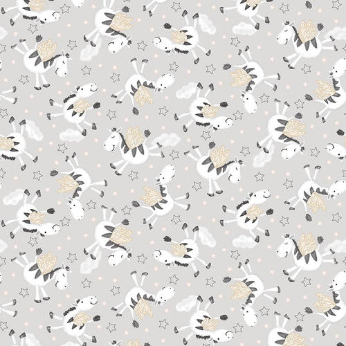 Moonlit Dreams Tossed Zebras Pearl Light Gray Victoria Hutto Studio E Cotton Fabric SE-8025-90