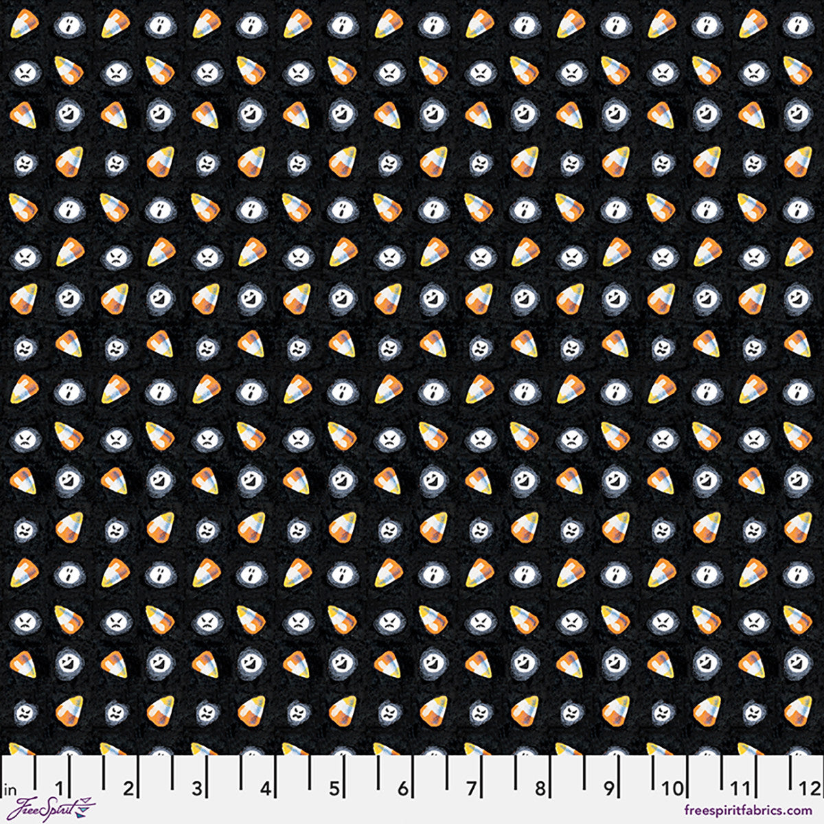 Moonlit Mischief Candy Corn Ghouls Black Mary Engelbreit Free Spirit Cotton Fabric FS-PWMY045.BLACK