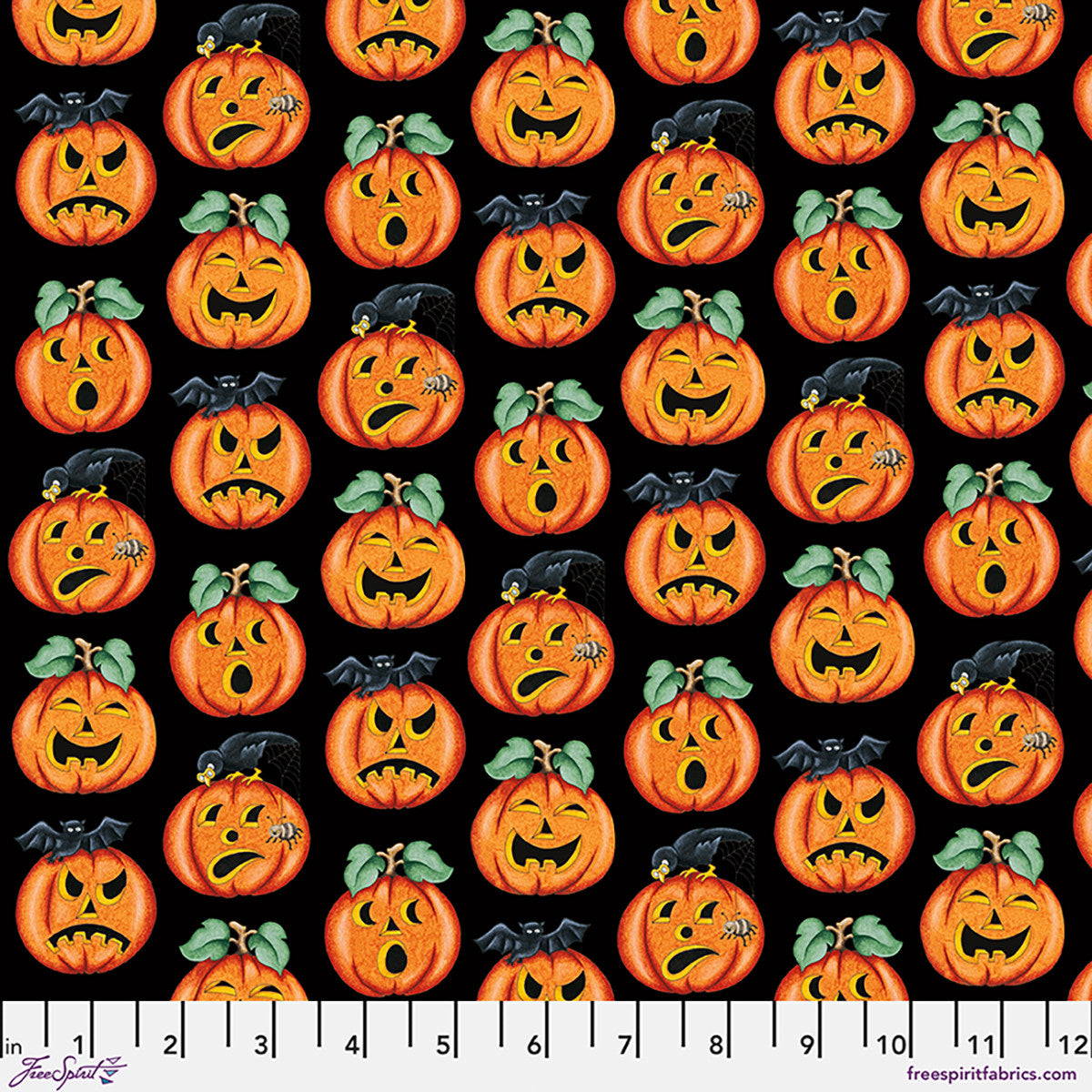 Moonlit Mischief Jack-O-Lanterns Black Mary Engelbreit Free Spirit Cotton Fabric FS-PWMY050.BLACK