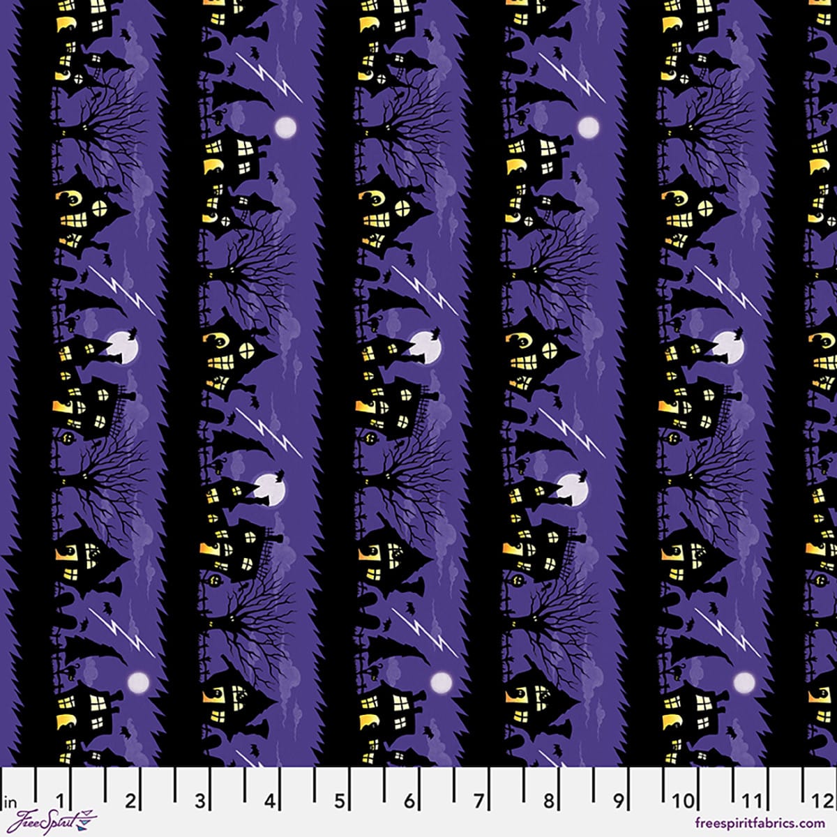 Moonlit Mischief Spooky Street Stripes Purple Mary Engelbreit Free Spirit Cotton Fabric FS-PWMY053.PURPLE | US Fabric Shop