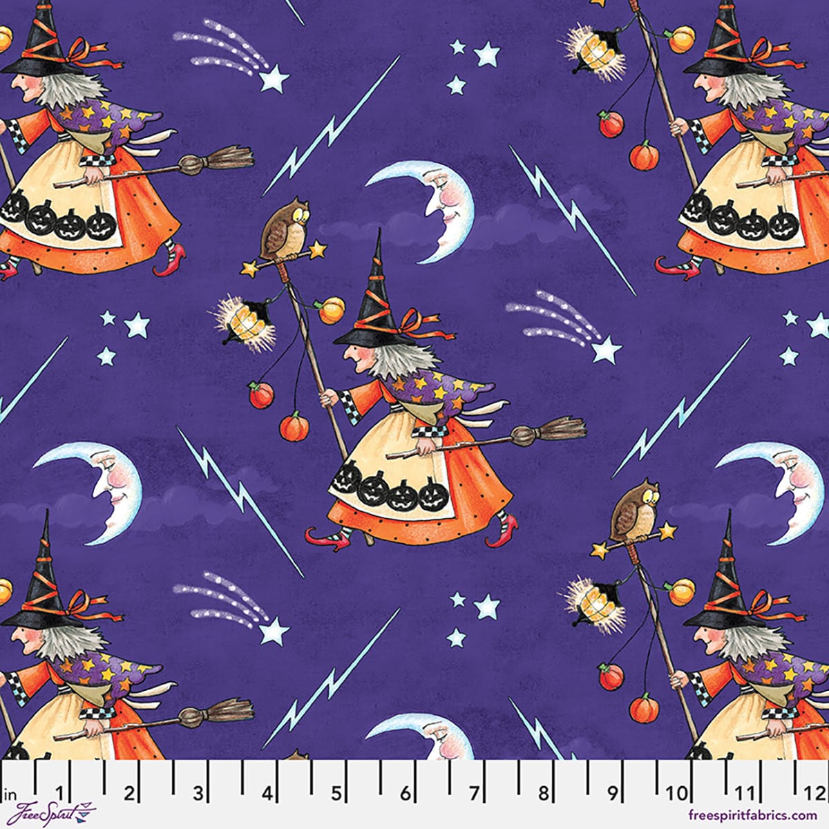 Moonlit Mischief Witchs Nightly Walk Purple Mary Engelbreit Free Spirit Cotton Fabric FS-PWMY052.PURPLE | US Fabric Shop