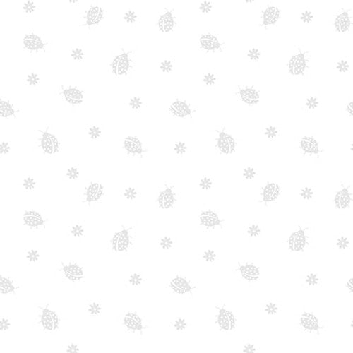 Morning Mist VIII Ladybugs White on White Blank Quilting Cotton Fabric