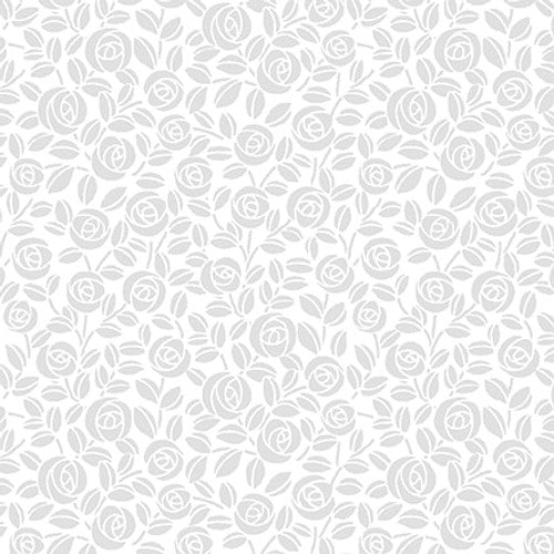 Morning Mist VIII Roses White on White Blank Quilting Cotton Fabric