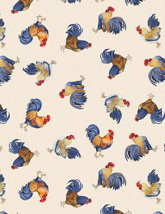 Morning Serenade Roosters Toss Cream Wilmington Prints Cotton Fabric WP-3023-39865-224