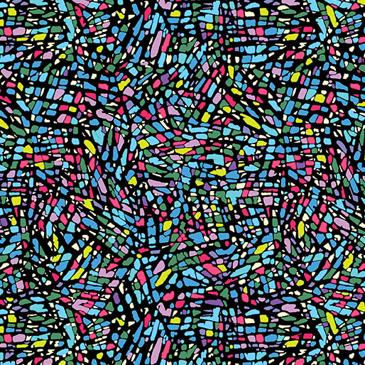 Mosaic 108" wide back Stained Glass Blue Multi Benartex Cotton Fabric BE-3316W-55