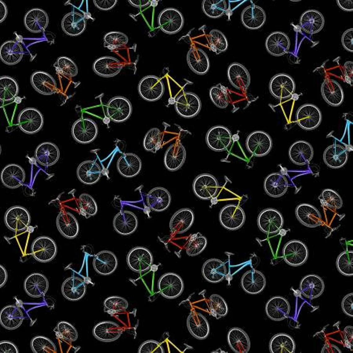 Move Your Body Tossed Colorful Bicycles Black Timeless Treasures Cotton Fabric