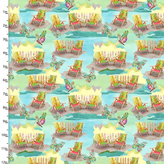 My Happy Place Beach Chairs Turquoise Connie Haley 3 Wishes Cotton Fabric