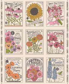 My Secret Garden Vintage Seed Packet Panel 36" Stacy Iest Hsu Moda Cotton Fabric MD-20988-11