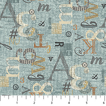 My Type Letter Mix Teal Multi Nina Djuric Northcott Studio Cotton Fabric NC-27707-64